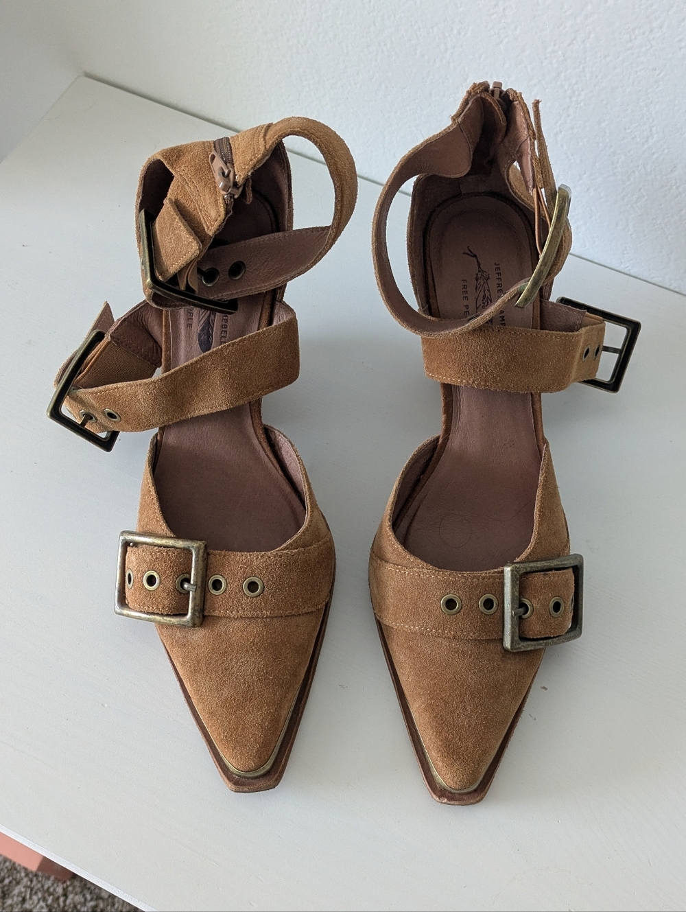 Free People Hendrix Suede Pointed-Toe Ankle Strap Heels in Brown